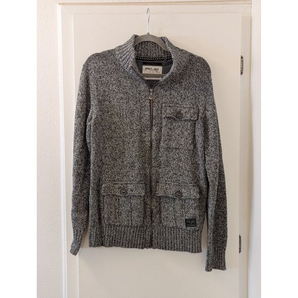 Mens Projek Raw Gray Knit Full-Zip Sweater With Pockets Durable & Stylish G/L - Picture 1 of 7